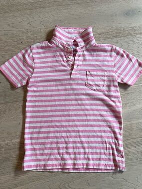 Crewcuts Boys Pink & White Striped Polo Shirt Classic JCrew 6-7 Short Sleeve